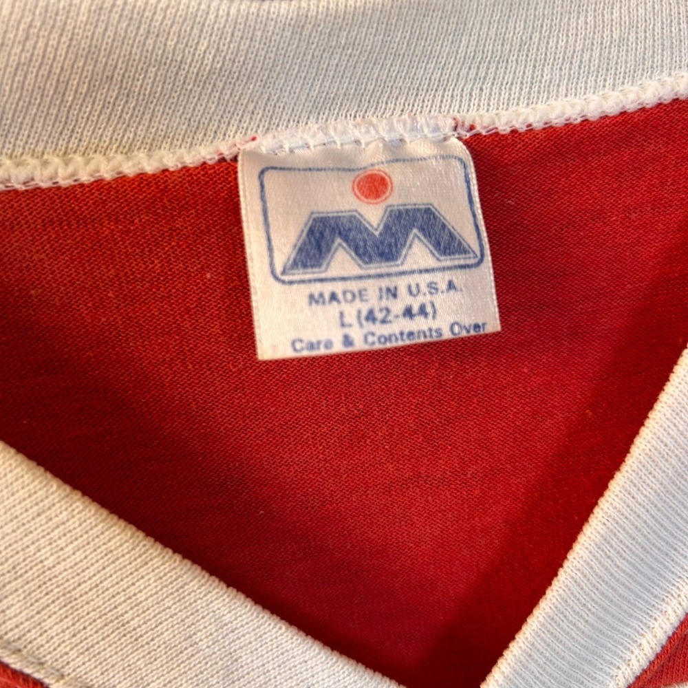 VTG 80s Lobeck's Hot Rod Parts Mens S (Lg Tag) V-Neck Football T-Shirt USA - Picture 10 of 16